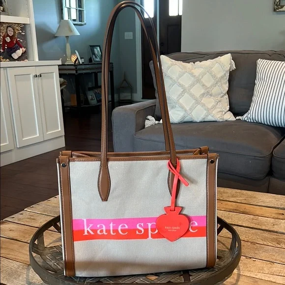 Kate Spade Tan and Pink Tote Bag GUC, see photos for a few minor blemishes . - Picture 1 of 7